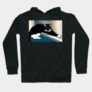 CUTE Tuxedo Cat resting on the window sill  Copyright TeAnne Hoodie